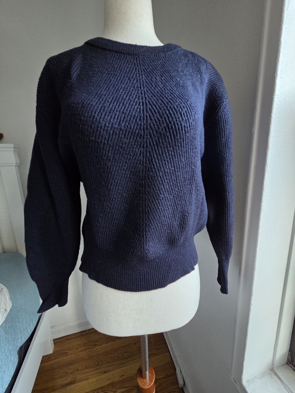 Zara Navy Ribbed Crewneck Sweater - Women's